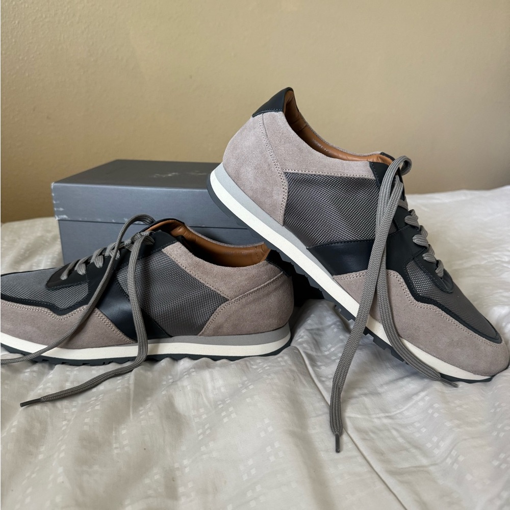 Aquatalia Men's Taupe & Black Suede Mesh Sneakers